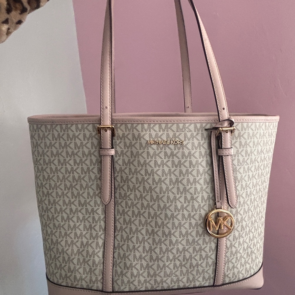 Michael Kors Beige and Pink Tote Bag